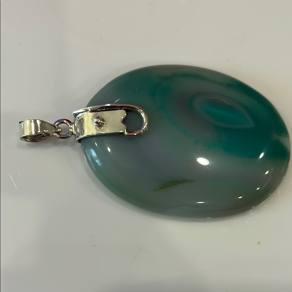 Onyx Oval Pendant Stamped 925 Silver Setting Brand New Aprox 6 In
